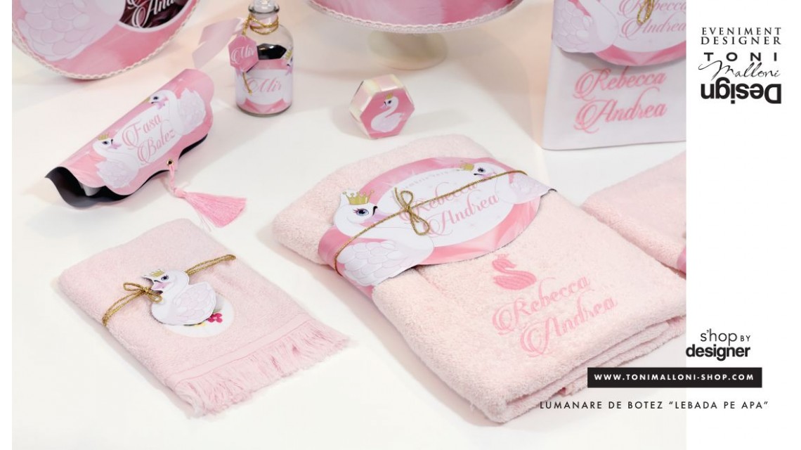 Trusou botez cu lebada pentru fetite personalizat prin brodare, Little Swan 20